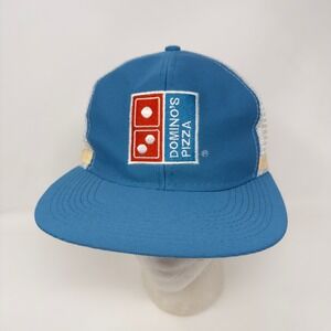 Vintage Dominos Pizza Trucker Hat Blue White Mesh Snapback Logo Cap Mens OSFA